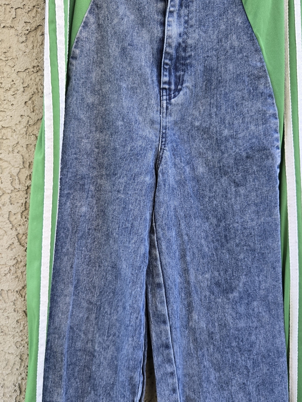 Hots7 Boutique High-Waist Two-Tone Green & Blue Women's Jeans Track Pants Hybrid - Picture 3 of 9